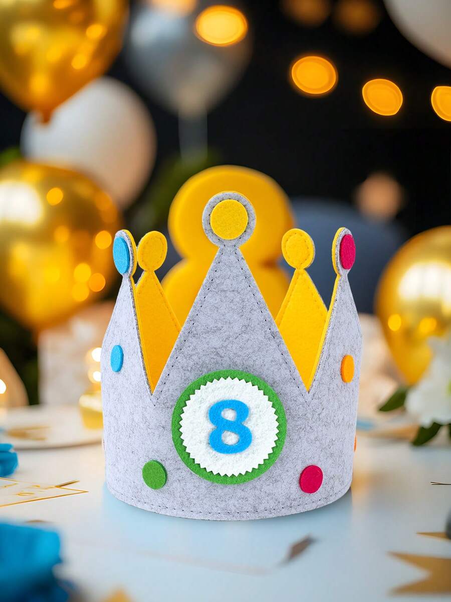 生日皇冠帽,带数字,毛毡皇冠,生日帽,生日皇冠,3D贴纸布艺皇冠,0-9可替换数字,生日蛋糕帽,派对装饰 - 多色 - 查看 1
