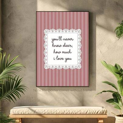 1幅装裱/未装裱“亲爱的，你永远不会知道我有多爱你”帆布海报，粉色条纹可爱婴儿房墙面艺术印刷品，女婴房美学装饰画，适用于儿童房、游戏室、卧室、现代家居装饰