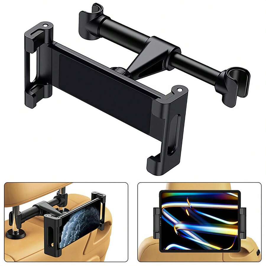 车载头枕平板电脑支架，后座平板电脑/手机安装支架，适用于 5.5-11 英寸设备，例如 17 英寸 Air、16 英寸、14 英寸、13 英寸、12 英寸 Pro Max Plus、Air Pro Mini、Galaxy Tab、Kindle Fire HD、360° 旋转调节，旅行必备 - 黑色 - 查看 1