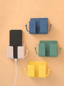 Wall-Mounted Phone Charging Holder - Adhesive Plastic Stand With Painted Coating, Suitable For Living Room, Bedroom, Office - Multifunctional Wall-Mounted Storage Rack, Embedded Design, Single-Layer Shelf - Multicolor - View 3
