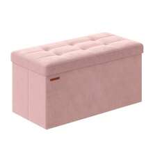 SONGMICS Puff Almacenaje Banco Almacenamiento Plegable 38 x 76 x 38 cm Carga de 300 kg Entrada Salón Dormitorio Rosa Caramelo MLSF247R01 - Rosado jalea - Ver 1