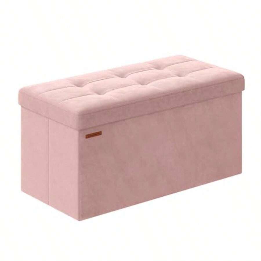 SONGMICS Puff Almacenaje Banco Almacenamiento Plegable 38 x 76 x 38 cm Carga de 300 kg Entrada Salón Dormitorio Rosa Caramelo MLSF247R01 - Rosado jalea - Ver 1