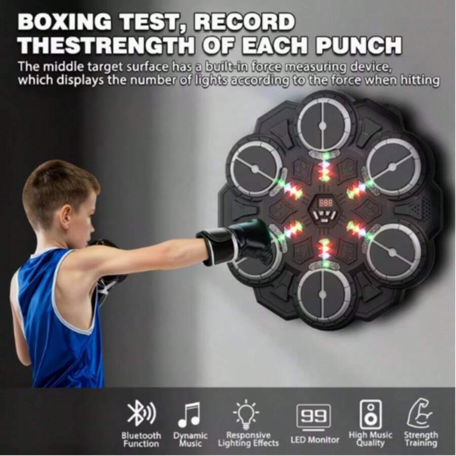 Music Boxing Target Punching Bag, Smart 6-Key Music Punching Pad, New Upgraded High-End Bluetooth, Cool Lighting, Dynamic Music, Including Boxing Gloves