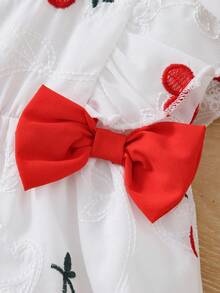 1件女婴可爱樱桃印花圆领无袖荷叶边A字连衣裙，夏季 - 彩色 - 查看 4