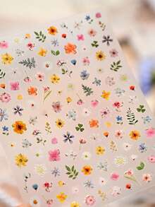 1pc 3D Flower Nail Sticker, Retro Embossed Leaf Sticker, Self-Adhesive Pastoral Style Nail Art DIY Decor Nail Stickers - Multicolor - View 10