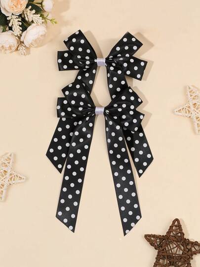 2pcs Black Satin Hair Bows For Girls Polka Dot Decor Hair Clips Delicate Alligator Clips Elegant Simple Barrettes Daily Party Wedding Vacation Festival Hairpins Teens Hair Accessories