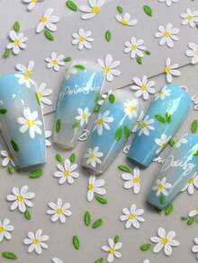 1pc 5D Soft Embossed Daisy Nail Sticker, Self-Adhesive Slider Sticker, Stamping Nail Art DIY Decoration, Japanese Style Nail Stickers - Multicolor - View 5