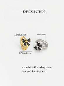 IN Z 1pc 925 Sterling Silver Black Cubic Zirconia Butterfly Earrings, Inlaid With Sparkling Cubic Zirconia Stones, Minimalist Black Zirconia Double Circle Butterfly Design, Suitable For Girls And Women For Daily Wear And Parties - Multicolor - View 3
