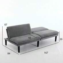 Beige 2-Seater Sofa With Triple Recline (106-140-180°) – Round Black Plastic Legs, Corduroy Upholstery, Wooden Slatted Base, Comfortable Lounge Sofa For Living Room And Home Cinema - Grey - View 2