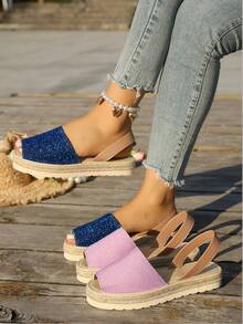 planare Giày sandal đế bằng hở mũi, quai hậu, chất liệu PU, kiểu dáng thường ngày, thoải mái, dành cho nữ, màu xanh dương. - Màu xanh lam - Xem 8