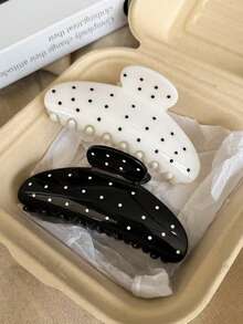 2个/1个女士黑白波点塑料发夹，时尚百搭优雅简约纯色发爪，适合日常、休闲、派对、通勤、海滩、丸子头、马尾辫、洗脸、化妆、穿搭配饰，夏季发饰沙滩发爪夹度假必备 - 彩色 - 查看 7