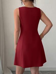 PRETTYGARDEN Women's Summer Sleeveless Mini Dress Square Neck A Line Short Cocktail Party Wedding Guest Dresses Graduation Clothes Vacation Club Wine Red Dresses For Women - 酒紅色 - 查看 2