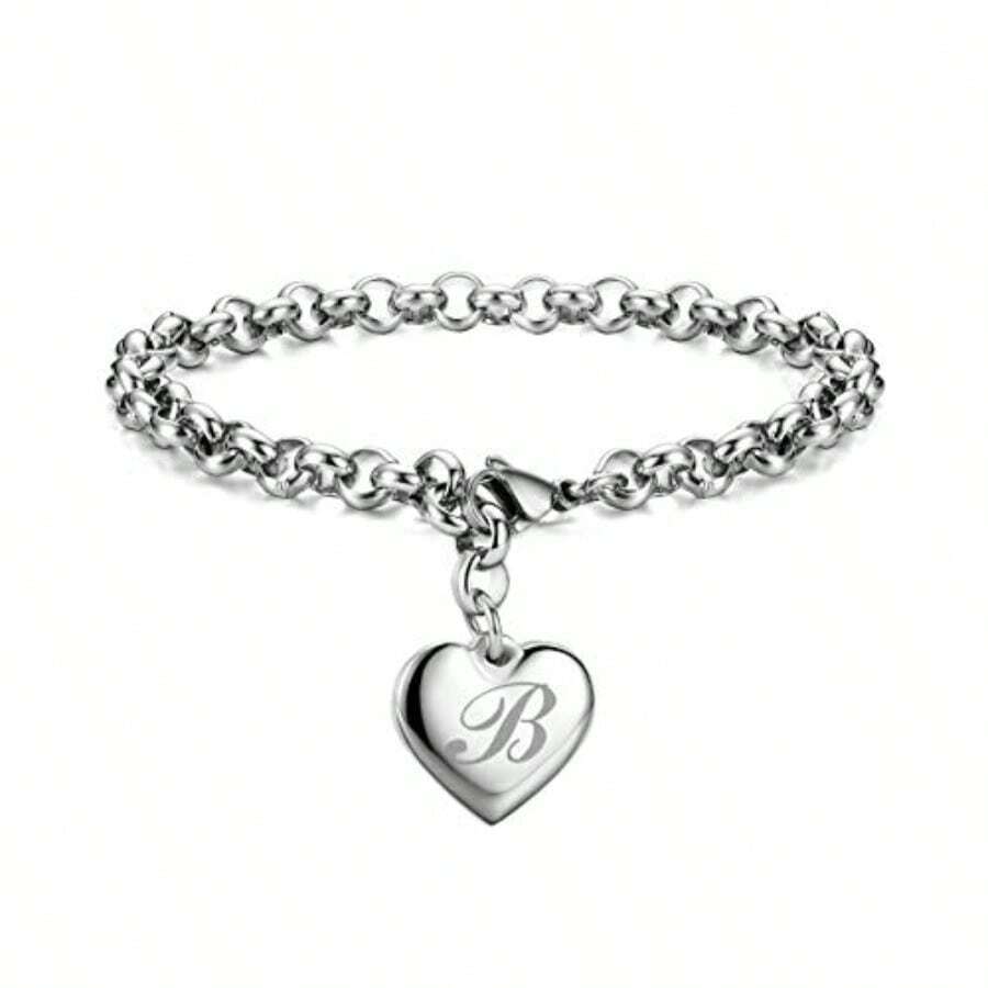 Monily Birthday Gifts For Women Initial Charm Bracelets For Women Letters Alphabet Heart Bracelet For Women - B 心 - 查看 1