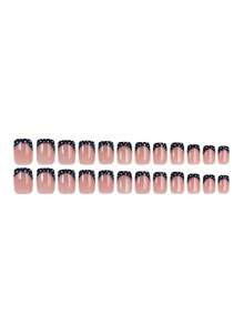 24 Stücke kurze quadratische minimalistische schwarze Polka Dot Nagel-Sticker, Set beinhaltet: 1 Gel-Nagellack und 1 Nagelfeile, geeignet für Frauen und Mädchen für den täglichen Gebrauch und Partys, Nagel-Accessoires - Verschiedenfarbig - Übersicht 3