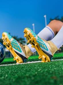 Tacos de fútbol largos para jóvenes, adecuados para adultos, unisex, zapatos deportivos profesionales resistentes al desgaste y antideslizantes para entrenamiento y partido - Dorado - Ver 4