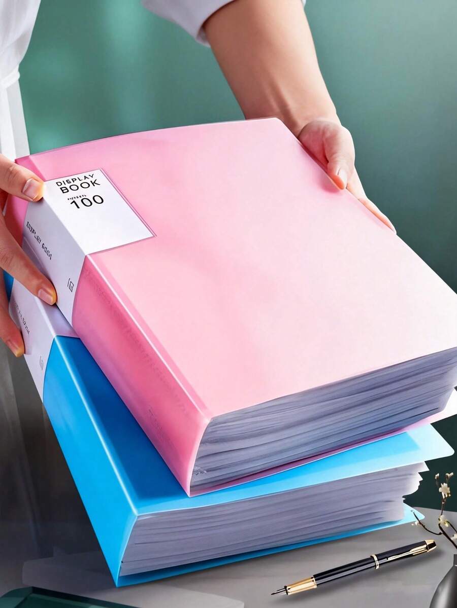 A4 Office & School File Folder, Multi-Layer Transparent Sleeve Data Binder, Large Capacity Student Exam/Contract Document Storage, Transparent Sleeves, Random Cover Card Paper, 100-Page Student Certificate Storage Bag, File Folder With 100 Transparent Pockets, Office/Medical Record File Folder, Back To School, School Supplies