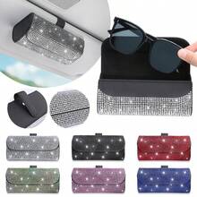 Sparkling Car Sun Visor Glasses Box, Luxury Rhinestone Glasses Case, Sun Visor Storage Bag, Faux Leather Fashion Glasses Storage Box, Multi-Function Sun Visor Storage Bag, Suitable For Women - A - View 12