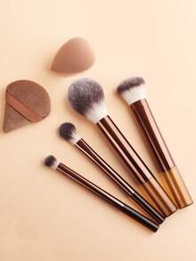 Premium Soft Makeup Brush Set - Foundation Brush, Powder Brush, Concealer Brush, Water Drop Makeup Sponge, Full Makeup Brush Kit - Coffee Brown - View 4