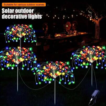 Bộ 4 đèn pháo hoa năng lượng mặt trời ngoài trời, 8 chế độ chiếu sáng khác nhau, chống nước IP65, thích hợp cho đám cưới, biệt thự, sân vườn, hiên nhà, lối đi và bãi cỏ.