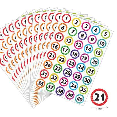 10pcs Colorful Round Continuous Number Stickers, Numbers 1-40 Labels, Suitable For Office, Classroom, Kitchen, Indoor Boxes, Storage, DIY Decor, Holiday Party Gifts, PVC Waterproof Sealing Stickers