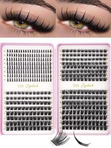 448根睫毛+60D+80D+100D大容量睫毛册，3D超蓬松柔软舒适高品质DIY睫毛簇，俄罗斯睫毛嫁接套装，单根睫毛，3D浓密睫毛簇，D卷睫毛簇套装，10-18毫米DIY睫毛嫁接，4种款式睫毛簇，单根睫毛簇，在家即可轻松嫁接 - 彩色 - 查看 4