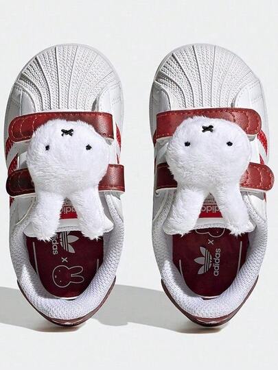  Miffy X Adidas 联名款儿童休闲运动鞋，儿童魔术贴贝壳头红白运动鞋