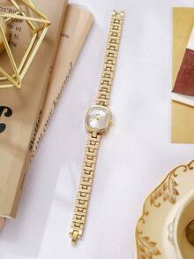 1件女士时尚休闲方形简约表盘优雅石英手链手表，礼品装（不含表盒） - 金色 - 查看 8
