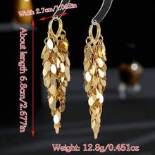 1 Pair Of Charming Women's Shiny Pendant Earrings, Latest Fashion Jewelry, High-Quality Iron Leaf-Shaped Tassel Earrings, Exquisite Party Accessories, Ideal Birthday Gift - 金色 - 查看 6