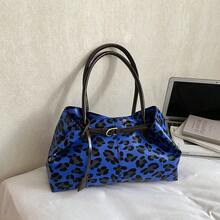 1个女士大容量手提包，女士PU皮革单肩包/手提包，女士休闲经典简约商务风包，时尚通勤包，黑色、白色、棕色、银色 - 藍色 - 查看 7