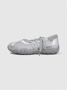 MASKERT Giày nữ thường ngày, giày thể thao, giày búp bê buộc dây, giày sneaker lưới, đế mềm thoải mái để mang hàng ngày. - Bạc - Xem 7