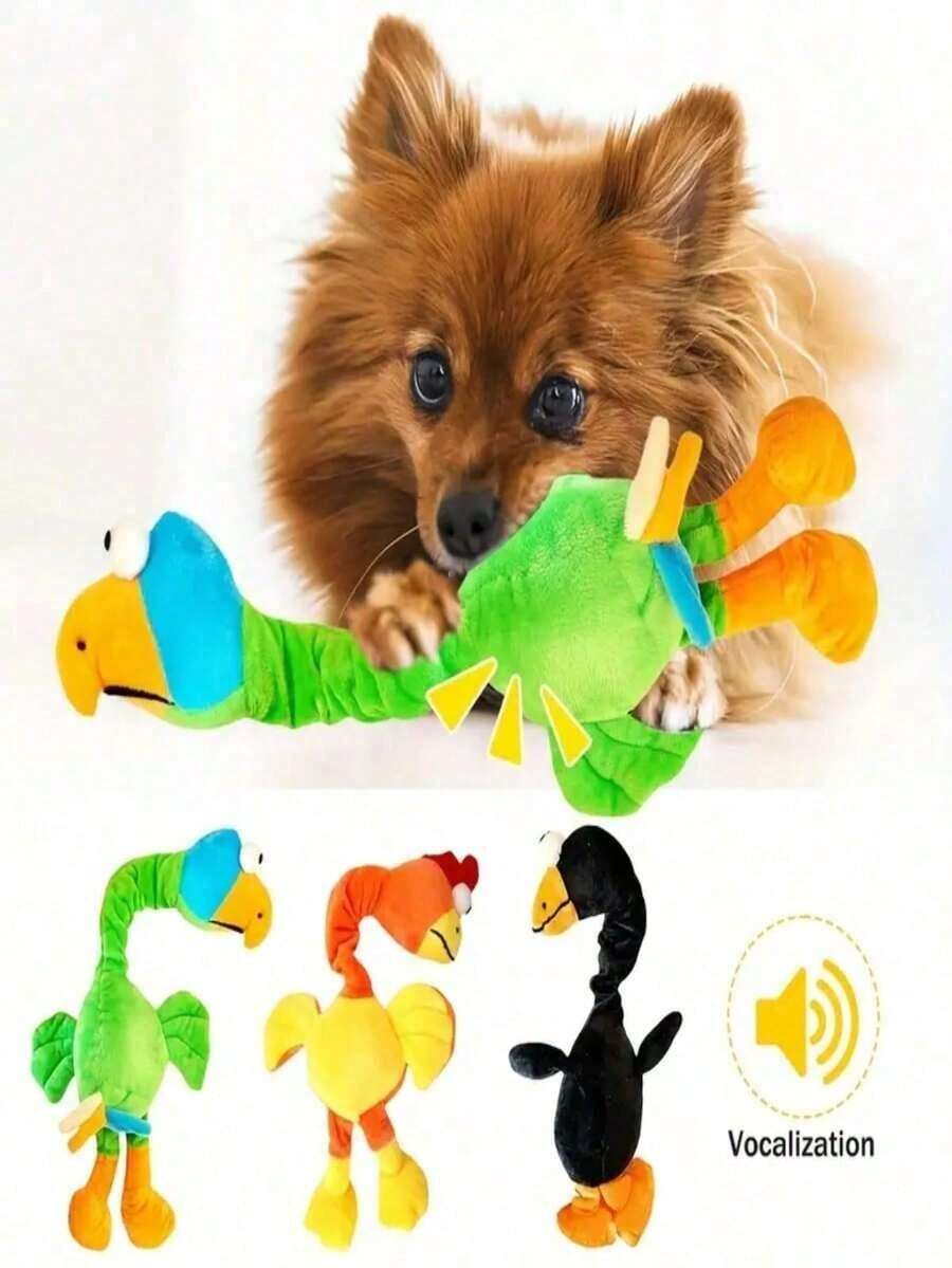 Squeaky Plush Bird Dog Toys For Small Dogs, Interactive Vocalization Pet Chew Toy With Sound, Cute No Stuffing Enrichment Toy For Puppies And Small Breeds, Perfect Holiday Gift For Dog Owners - 黃色 - 查看 1