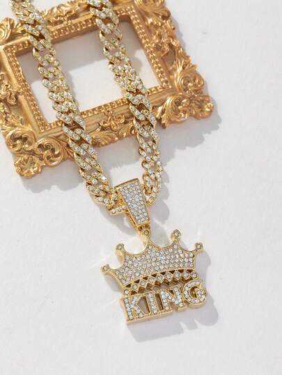 1 pieza Collar de metal con incrustaciones de diamante de imitación, estilo hip hop europeo y americano, para uso diario de hombres