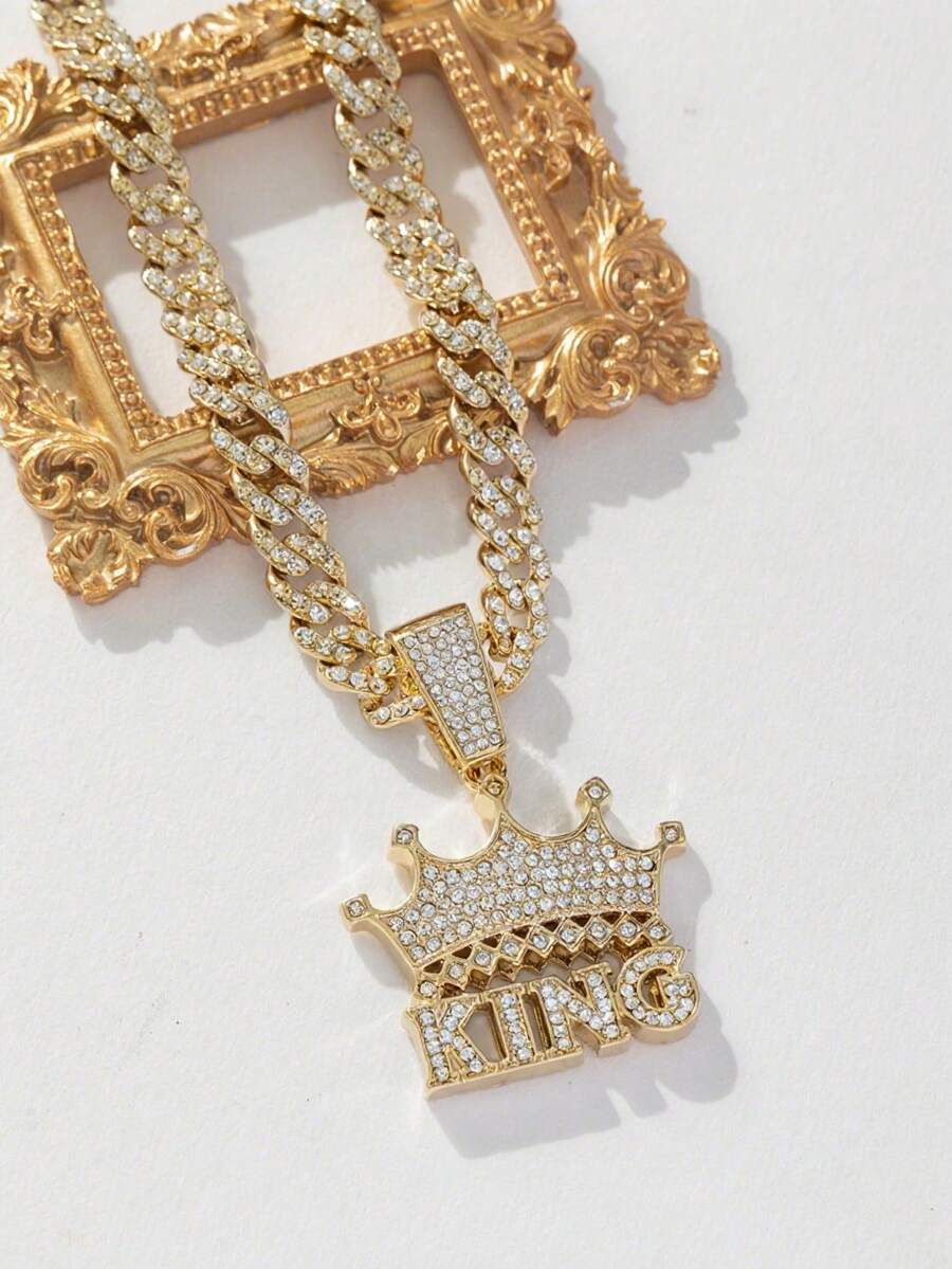 1 chiếc vòng cổ kim loại thời trang nam kiểu Hip Hop Châu Âu và Mỹ đính đá, thích hợp đeo hàng ngày. - Vàng - Xem 1