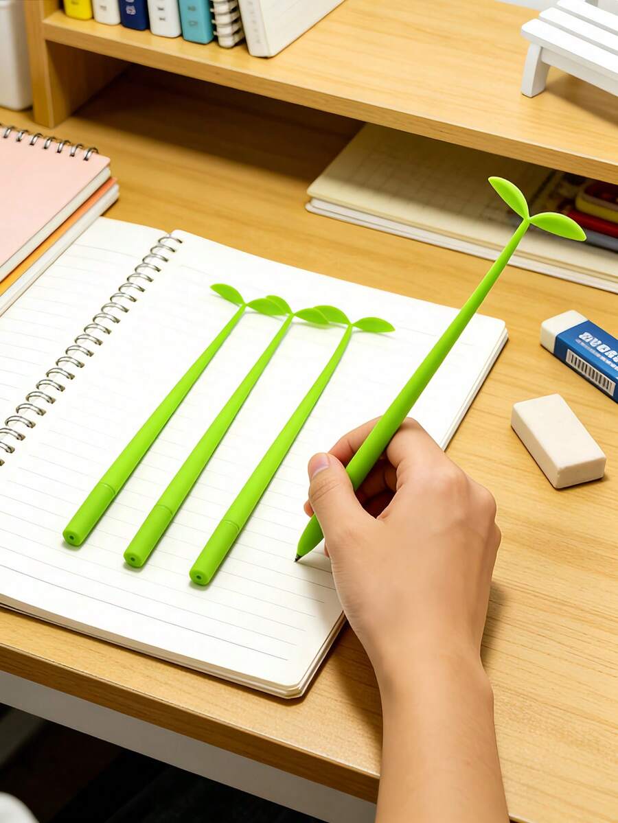 Bút bi hình mầm cây xanh dễ thương, mực đen, thích hợp cho trường học và văn phòng. - A - Xem 1