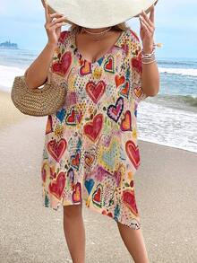 女士休闲镂空印花罩衫泳装连衣裙（不含比基尼） - 彩色 - 查看 3