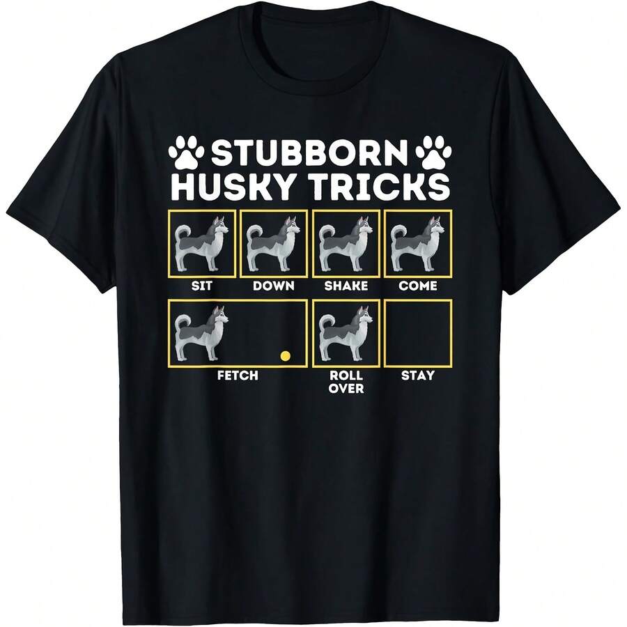Stubborn Husky Tri - Siberian Husky Lover Sibe Owner Dog T-Shirt - 黑色 - 查看 1