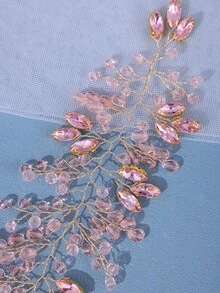 Accesorio para el cabello con cristal en forma de lágrima de color rosa bohemio para novias y damas de honor - Rosa - Ver 4