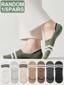 1/5 pares de calcetines casuales de barco para hombres, de rayas de colores aleatorios, de silicona, antideslizantes, transpirables y absorbentes, adecuados para primavera y verano - Multicolor - Ver 3