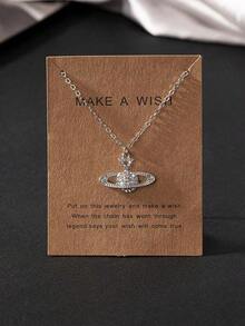 1pc Full Rhinestone Geometric Charm Planet Necklace - Bạc 2 - Xem 7