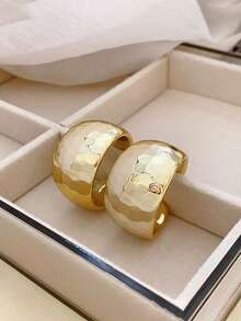 1 Pair C-Shaped Earrings, Minimalist Personalized Earrings, Niche Elegant Exaggerated Earrings, Suitable For Daily Wear - Gold - View 3