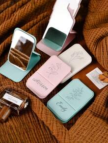 Customized Square Makeup Mirror - Personalized Bridesmaid Gift With Logo, Portable Folding Travel Mirror, Small Compact Pocket Mirror For Women, Wedding Party Favor, Engraved Cosmetic Mirror - Multicolor - View 3