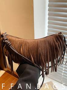 Matte Retro Korean Style Fashion Versatile Tassel Shoulder Crossbody Dumpling Handbag - Brown - View 1