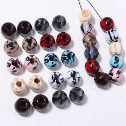 Bộ 5 hạt acrylic hai màu, lỗ tròn lớn, đường kính 16mm, kiểu dáng gốm sứ, họa tiết tranh thủy mặc Trung Quốc, thích hợp làm vòng tay, vòng cổ, trang sức DIY, móc khóa, dây đeo điện thoại.