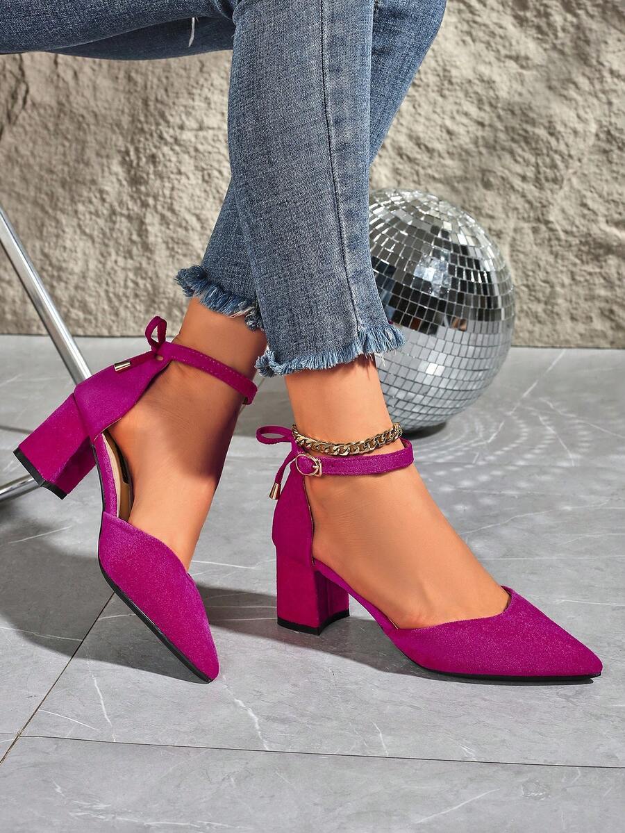 Women's Pointed Toe Suede Hollow Out Bowknot Chunky Heel Pumps, Versatile For Daily, Work, Business, Black, Plus Size,Mothers Day Gift