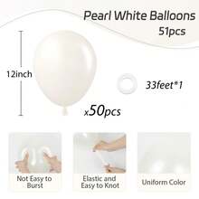 kumozawa 12 Inch (Approx. 30.5 Cm) White Balloons, 50pcs White Latex Balloons, Suitable For Engagement, Bachelorette, Bride, Gift, Wedding, Party, Birthday Decoration - White - View 6