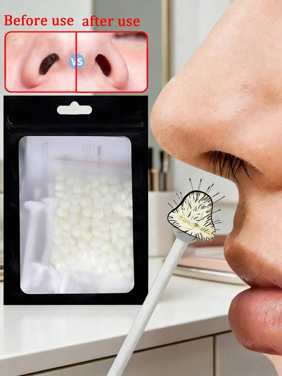 1 Set Kit portátil de depilación de vello nasal con cera, incluye 25g de bolitas de cera y 4 palitos de cera, apto para hombres y mujeres, para uso en todas las estaciones