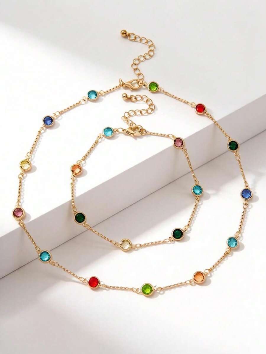 imoli 1 Set Colorful Beaded Anklet And Necklace Jewelry Set (Handmade With Varying Bead Counts, Slight Color Variations In Cherry Tone Base Oil) - 23242-colour - View 1