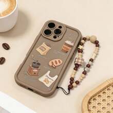 1 buah Gelang Fashion + Motif Kopi & Roti DIY Perekat Tebal Pelindung Ponsel Tahan Guncangan, Desain Minimalis Kompatibel Dengan iPhone 17 Air/17 Pro Max/17 Pro/17/16/15/14/13/12, Seri - Coklat - View 4