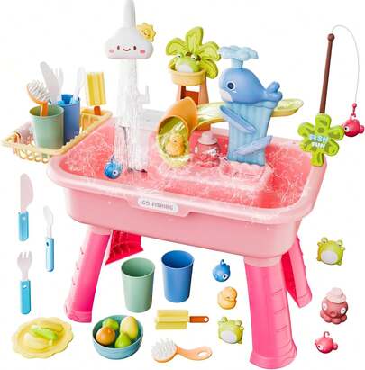 Electric Water Sand Table, Kids Play Sink Water Table With Running Water & Removable Legs And Playing Accessories, Educational Play Sink With 180° Rotating Faucet For Boys Girls Backyard Yard Outdoor Pool, Beach, Park, Nursery, Garden Playset
