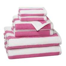 6 Piece Towel Set - Cabana Stripe - Rugby Stripe - 2 Bath Towels 2 Hand Towels 2 Washcloths - 100% Cotton - Soft Absorbent Quick Dry Durable Pool Shower Beach - Gift - Pink White - rosa blanco - Ver 8
